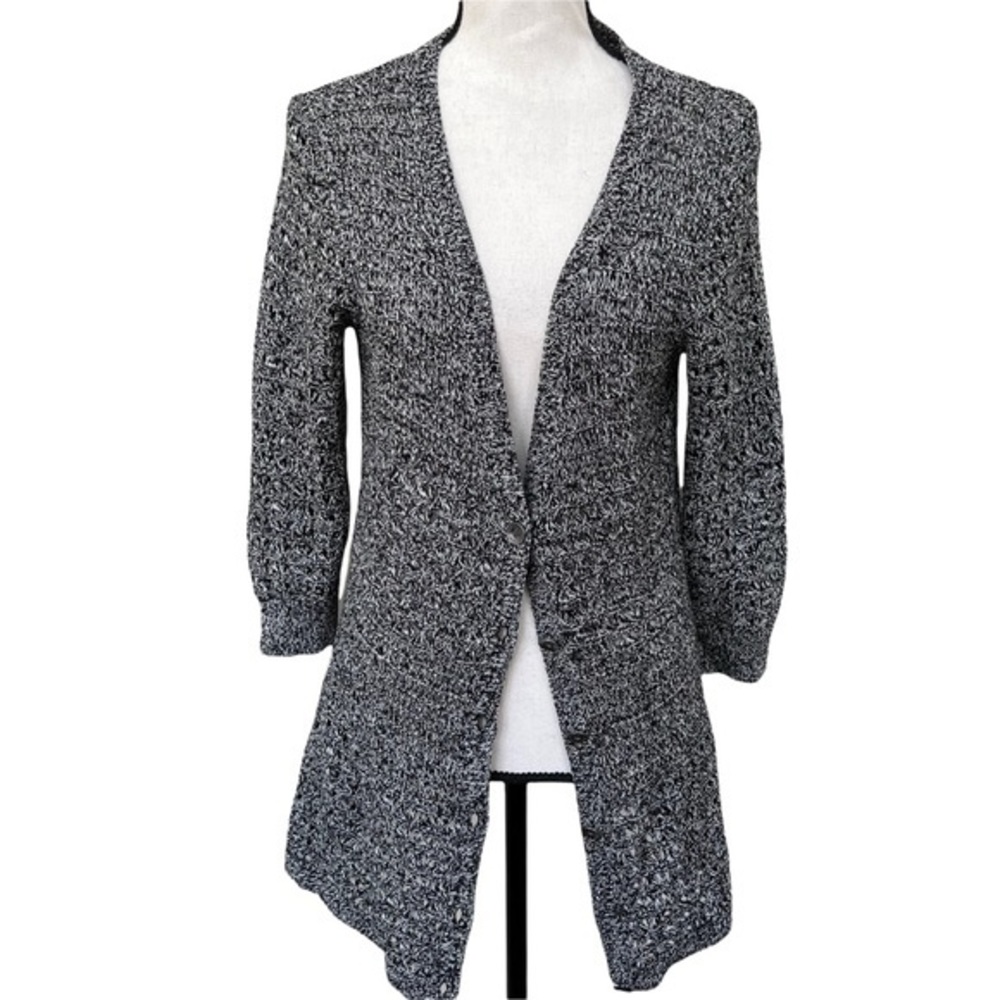 DKNY jeans black/white cotton blend buttoned cardigan size M.